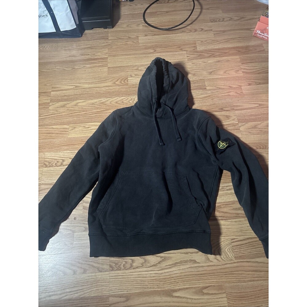 Stone Island Men's Hoodie Size S Black Long Sleeve Drawstring Hood Logo Used